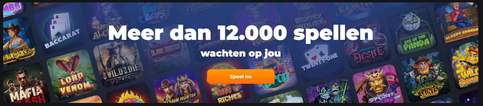 Banner van CosmicSlotz Casino met meer dan 12.000 beschikbare spellen