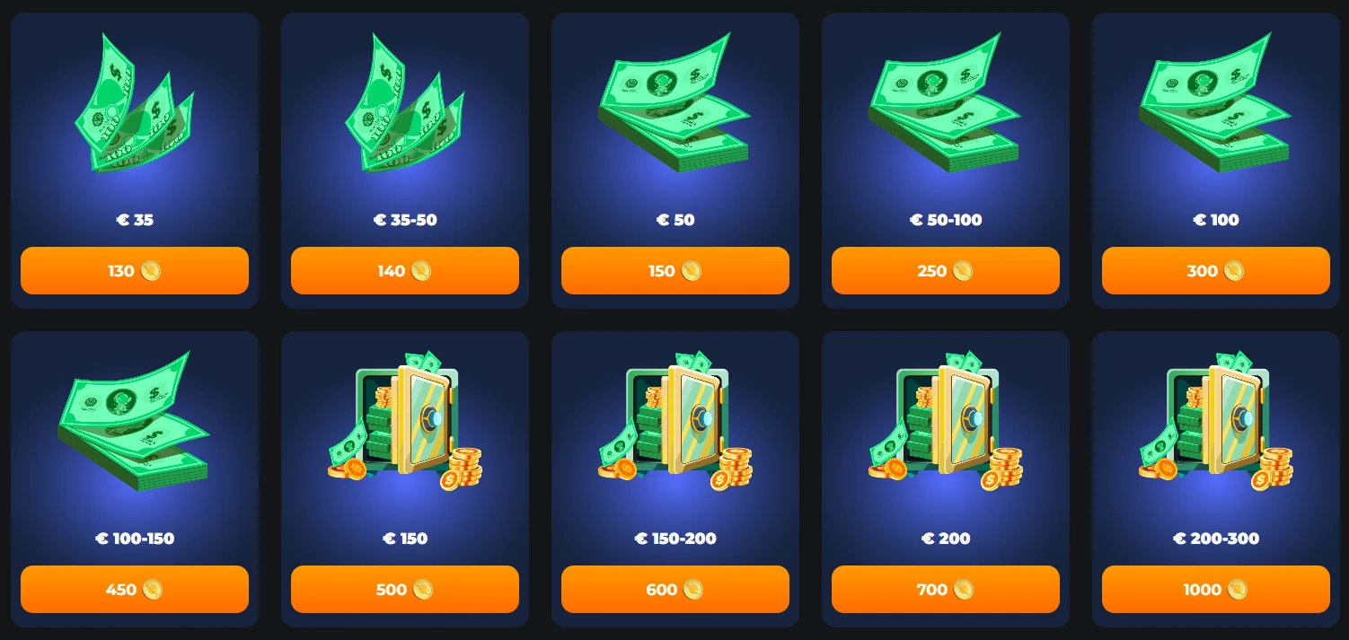 Bonuswinkel van CosmicSlotz Casino waar spelers punten kunnen inwisselen voor geld en gratis spins