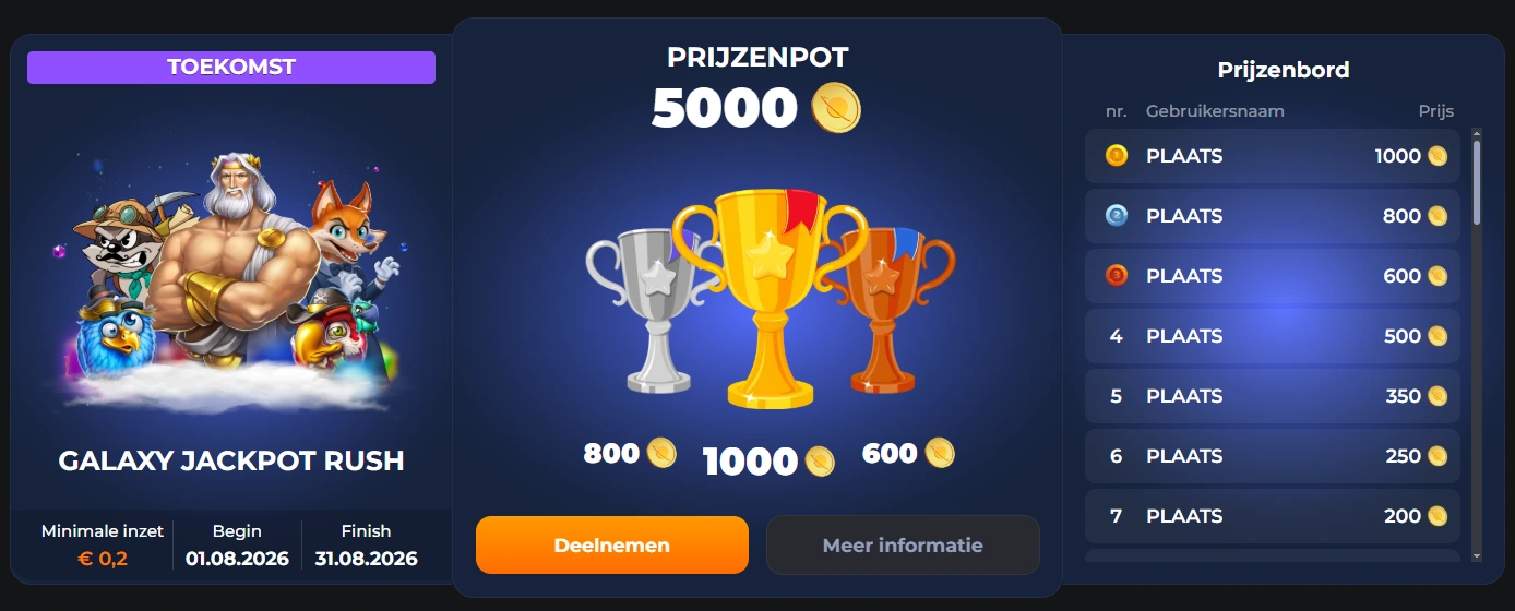 Toernooi van CosmicSlotz Casino met prijzenpot en live klassement