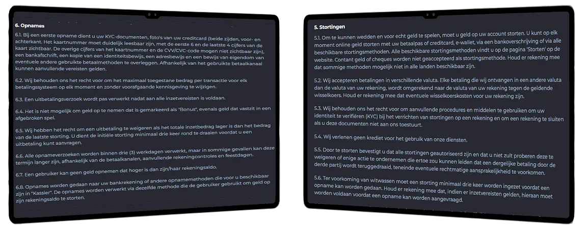 Voorwaarden voor stortingen en opnames bij CosmicSlotz Casino